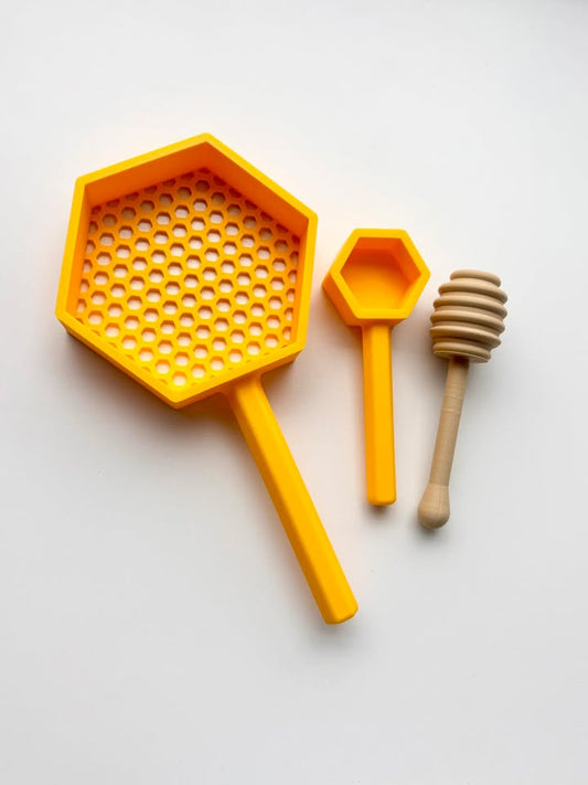 Accessoires pour bac sensoriel – Thématique abeille 🐝 (tamis, cuillères)