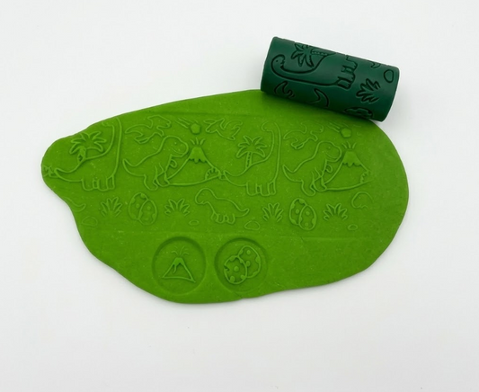 Rouleau à pâte à modeler – Dinosaure 🦕 (motif continu + empreintes)